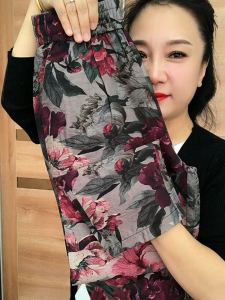 กางเกงขายาวทรงตรงผ้าฝ้ายพิมพ์ลายย้อนยุคสำหรับผู้หญิง กางเกงขายาวทรงหลวมสบายๆ ทรงหลวม ทรงขากระบอก ทรงบาง กางเกงขายาวฤดูร้อน