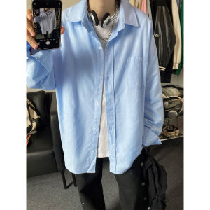 Spring New Loose Casual Mens Pure Color Jacket Heavyweight Hong Kong Style Shirt Simple Top Trendy Cotton Polyester Blend