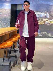 Spring Autumn Mens Casual Striped Sportswear Set Loose Fit Pure Color Comfortable Polyester Long Sleeve Jacket And Pants