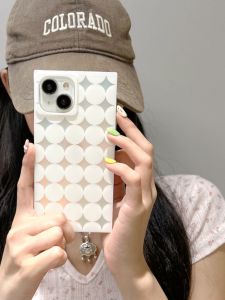 Creative Polka Dot Square Cornered Phone Case for Apple iPhone 15 pro Max Full Cover Simple Elegant Gradient Laser Engraving