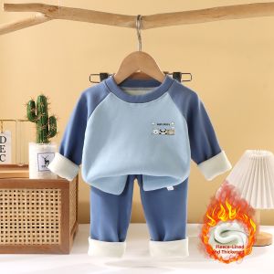 Childrens Fleece Lined Warm Underwear Set Autumn Winter Base Layer Shirt Boys Girls Baby Sleepwear Home Clothes Thermalwear