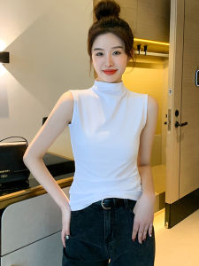 White Half Turtleneck Camisole Womens Inner Wear Spring and Summer New Outdoor Cotton Sleeveless T-shirt Tight Bottoming Tops