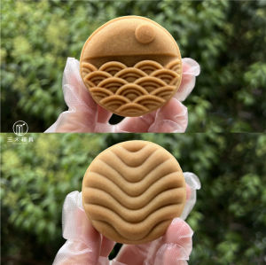 Sea Moon 75g Mooncake Mold Hand Press round Edge Water Wave Pattern 3D Food Mold Baking Kitchen Tool Traditional Chinese Mooncake Stamp