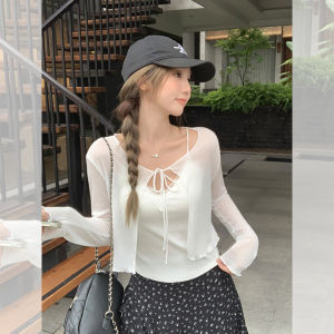 puella | Áo Blouse Đai Kéo Bằng Vải Lụa Tuyết Chống Nắng