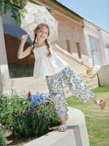 XIANGYING | Cotton Printed Wide Leg Pants
