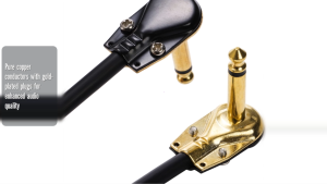 Guitar Patch Cables Black &gold Tweed Woven Jacket | Pedalboard Patch Cable with 1/4" TS Right Angle Plugs Cords Guitar Effect Pedal Chords