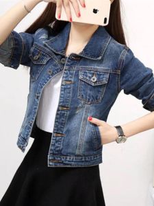 plus Size Womens Fashionable Slim Fit Short Jeans Jacket Spring Autumn New Style Comfortable Cotton Polyester Blend Long Sleeve