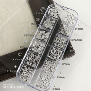 New 12Grids Metallic Nail Art Charms 3D Mixed Punk Manicure Gold and Silver Colors Metal Rivets Studs for Nail Art Decoration