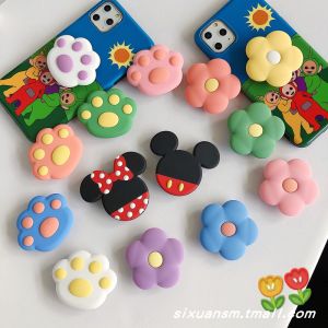 Korean Japanese Minimalist Fresh Floral Cat Paw Cartoon Mickey Minnie Silicone MagSafe Magnetic Absorption Phone Stand Foldable Extendable Rotatable Airbag Support Ring