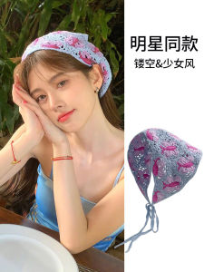 Cute Knitted Headscarf Womens Butterfly Hook Flower French Triangle Scarf Countryside Style Decorative Headband Summer 2023