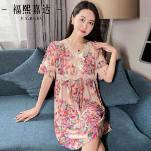 Đồ Ngủ Ren Mỏng Mùa Hè Cho Nữ Váy Ngủ Ngắn Dáng Rộng Cổ Chữ V Họa Tiết Hoa Mặc Ở Nhà Thoải Mái Thoáng Khí