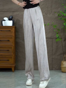 กางเกงขากว้างผ้าไหมน้ำแข็งสำหรับผู้หญิง ทรงตรง ทรงหลวม สไตล์จีนใหม่ กางเกงขายาวทรงตรงสำหรับใส่ไปทำงานในฤดูร้อน