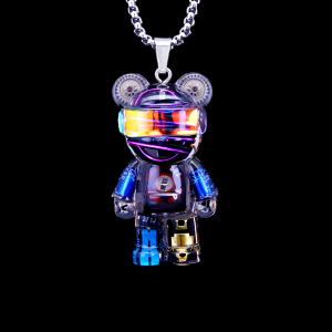 Mochi Trendy Punk Bear Pendant Necklace Versatile Hip Hop Mens Pendant High-End Feel Accessory Cool Gift