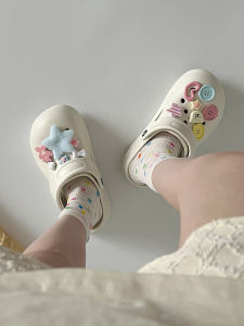 Dép Đế Dày Chống Trượt Màu Trắng Cho Nữ Mùa Hè Ngoài Trời Đế Mềm Hoạt Hình Lỗ Lót EVA Đế Xuồng Đế Cao Su Thường Ngày