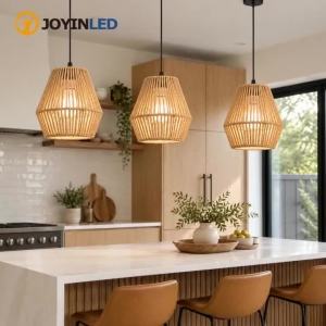 Đèn Thả Mây Tre Đan Phong Cách Boho JOYINLED Kiểu Nhà Nông Thôn Chụp Đèn Mây Đan Tay Đèn Treo Trần E27 Thích Hợp Cho Đảo Bếp