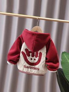 Fashionable Fleece Lined Cotton Jacket for Girls Baby Girls Baseball Style Autumn Winter Coat Thickened Cotton Inner Zipper Closure