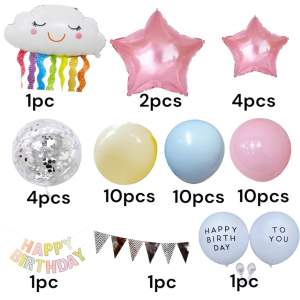 Children Birthday Party Happy Cloud Stars Colour Balloons Backdrop Decoration Balloons Banners [PBS001] (come with free pump)