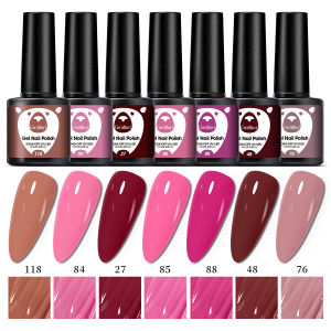 ชุดยาทาเล็บเจล 7 ชิ้น ขนาด 0.24 ออนซ์ต่อขวด ยาทาเล็บเจล LED แบบล้างออกได้ ไม่มีกลิ่น สีติดทนนาน เนื้อแน่น เงางาม