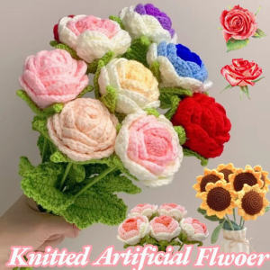 1PC Artificial Rose Flower Tulips Hand Woven Flower Bouquet Valentines Gift Home Desktop Decoration