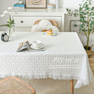Nordic Style Solid Color Tablecloth Knitted Fabric Dining Table Cloth Lace Coffee Table Cover Dustproof Desk Rectangular Tablecloth
