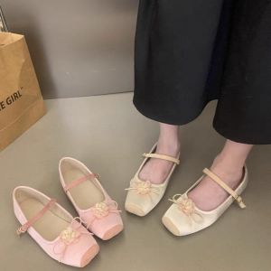 Japanese Sweet Pumps Womens Korean Version Fashion Small Fragrance Square Toe Buckle Sweet Flower Mary Jane Shoes Womens Cloth