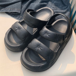 Womens Thin Thin Slip-on Shoes Eva Thick Sole Double Strap Sandals Summer Outwear Fashion All-Matching Non Slip Two-Way Sandals