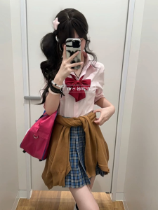 เสื้อเชิ้ตแขนยาวสีชมพูพื้นฐานหลวมๆ สไตล์นักศึกษา คอลเลกชั่นฤดูใบไม้ผลิและฤดูใบไม้ร่วง คอกลม ปกติ โพลีเอสเตอร์