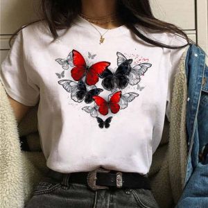 Summer Burst Cute Cartoon Butterfly Trend Letter Print Top T-shirt Woman Tops Oversized T Shirt Aesthetic Clothes