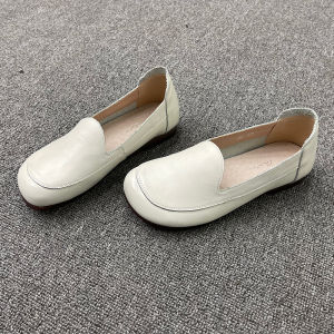 Comfortable Leather Shoes for Mothers And Grandmothers Soft Bottom Casual Style Fashionable Flat Heel round Toe Deep Mouth Design