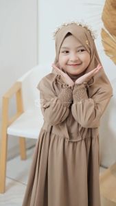 Koyu Hijab Wrinkles Abaya Set Anak 2-15 Tahun / Gamis anak 2-15 tahun