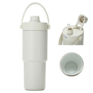 Ceramic Tumbler with Handle Thermal Mug Large 24OZ Straw Portable Cold Coffee Thermos Lined Insulated Vacuum Flask Travel Bottle