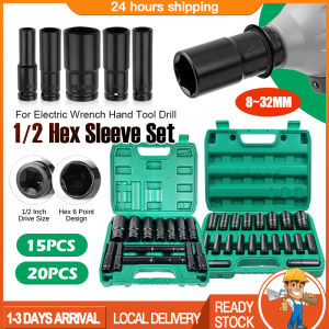 20Pcs 1/2" Long Impact Socket Set 8-32mm Extra Long Deep Impact Socket Metric Air Pneumatic Sockets Set Converter Reducer - Lazada