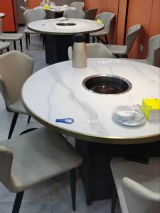 Restaurant Stone Plate Table and Chair Combination Induction Cooker One Barbecue Skewers Barbecue Hot Pot Restaurant Solid Wood Deck Sofa Customization