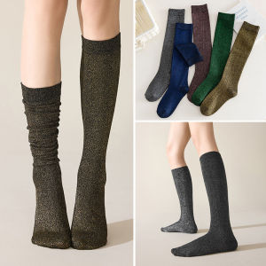 Women Girl Stockings Gold Silver Thread Sparkling Casual Below knee Leg Pile Calf Socks Long High Student Crew Socks Fashions