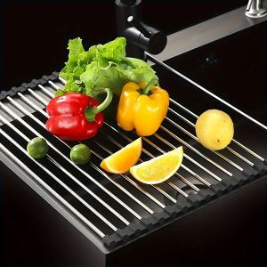 Stainless Steel Drying Rack Foldable Sink Rack Mat Fruit & Vegetable Draining Rack Dining Table Heat Insulation Pad