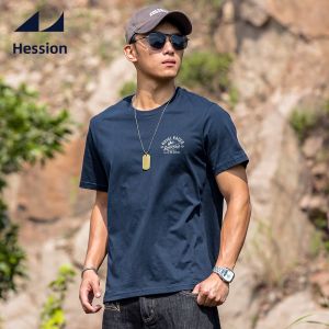 HESSION | Breathable Cooling Blue Cotton Crewneck T-Shirt