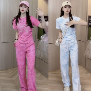 ชุดกีฬาลำลองสำหรับผู้หญิง ชุดสองชิ้นแขนสั้นลายผีเสื้อ กระโปรงยาว แฟชั่นฤดูร้อน 2025 ชุดกีฬาลำลองใหม่