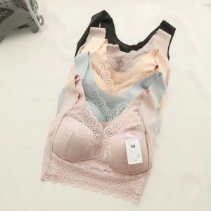 Wireless Vest Style Ice Silk Lace Sports Bra Large Size Sleepwear Quick Dry Backless Full Cup Cotton Shoulder Straps Fixed