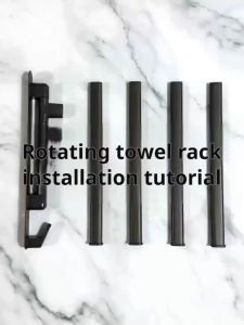 SPACEMADER 180° Rotating Wall Mounted Towel Rack Carbon Steel 4 Arm Swivel Towel Holder Bathroom Organizer Space Saving Hanger with Bottom Hook