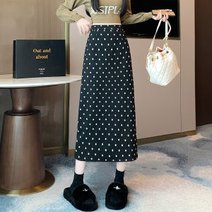 French Vintage Polka Dot Woolen Mini Skirt Womens High Waist Slim Fit A-Line Long Skirt Spring Autumn Winter New Style