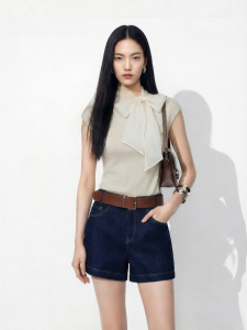Vero Moda | Womens High Waist Contrast Stitching Shorts with Belt