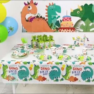 【Ready Stock】Dinosaur Tableware Disposable Cups Plates Tablecloth For Kids Birthday Party Decorations