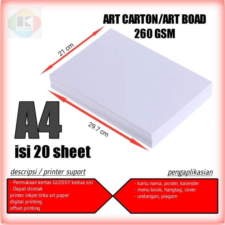 kertas art carton tebal 260 gsm 20 lbr A4 glossy