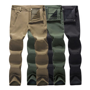Men Warm Fleece Hiking Pants Tactic Winter Prevent Slim Windproof Outdoor Soft Shell Trekking Camping Trousers