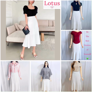 Lotus Chân Váy Lụa Kate 2 Lớp Mặc Đi Làm Đi Chơi Dự Tiệc | Váy Trắng Dáng Dài Chữ A và Áo Sơ Mi Lụa Dáng Suông Babydoll Form Rộng Sang Trọng