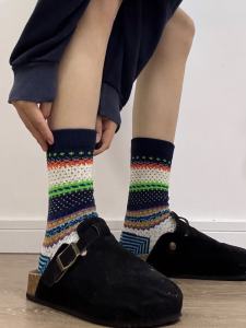 Vintage Colorful Fair Isle Cotton Socks