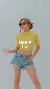 Indy Turtle Neck Puff Sleeves Smocked Top JUSTHIS CLOTHING