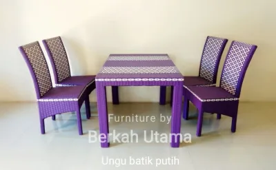 (( Cod )) Set meja kursi makan rotan sintetis motif batik mega mendung isi 4 kursi bisa plus jok busa dudukan