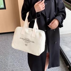 Canvas Bag Womens Large Capacity Short Business Trip Travel Luggage Bag All-Match Storage Cloth Bag Handheld Lightweight Travel Bag