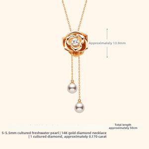 Helas | Freshwater Pearl Camellia Shape Necklace Cultured Diamond Y-Chain